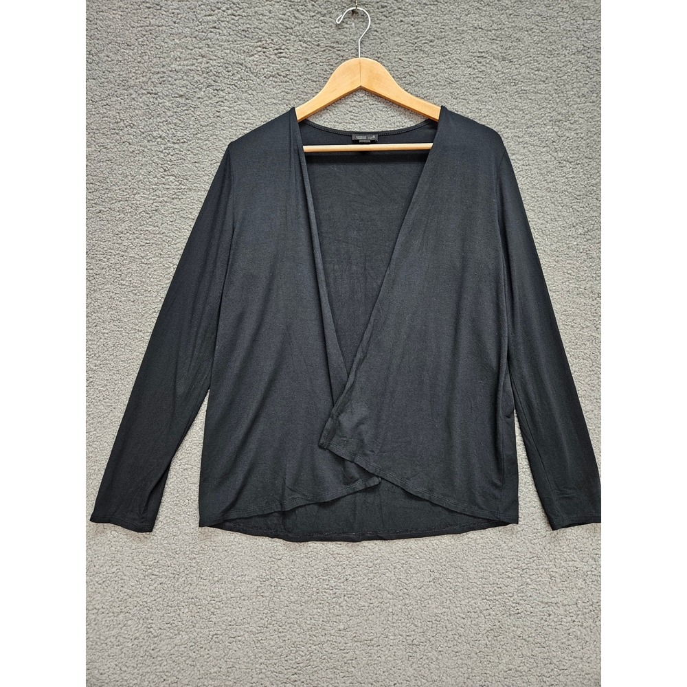J. Jill Wearever Cardigan S Black Open Front Wrap Drape Knit Minimalist Layering